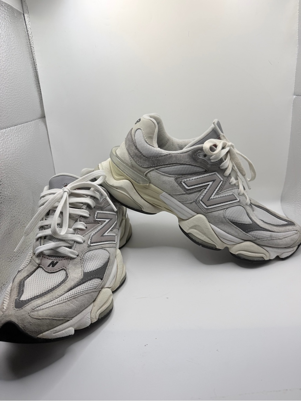 New Balance Women's White and Light Gray Mesh Suede Sneakers